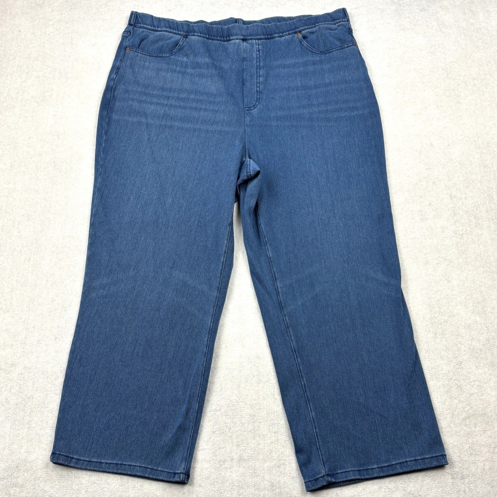 Lands End Jeans Womens XL 18 Blue Stretch Denim Pull On Elastic Waist Crop Pants